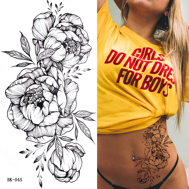 Esboço tatuagem flor temporária braço inteiro corpo arte adesivos adulto semi permanente falsa tatuagem para mulher à prova dwaterproof água fácil de aplicar