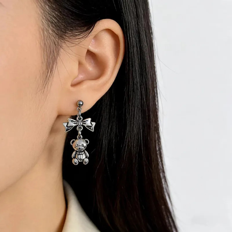 Sweet and Cool Butterfly Bow Bear Earrings, Female Subculture Y2K Spicy Girl Earring, Retro and Niche Design Earrings