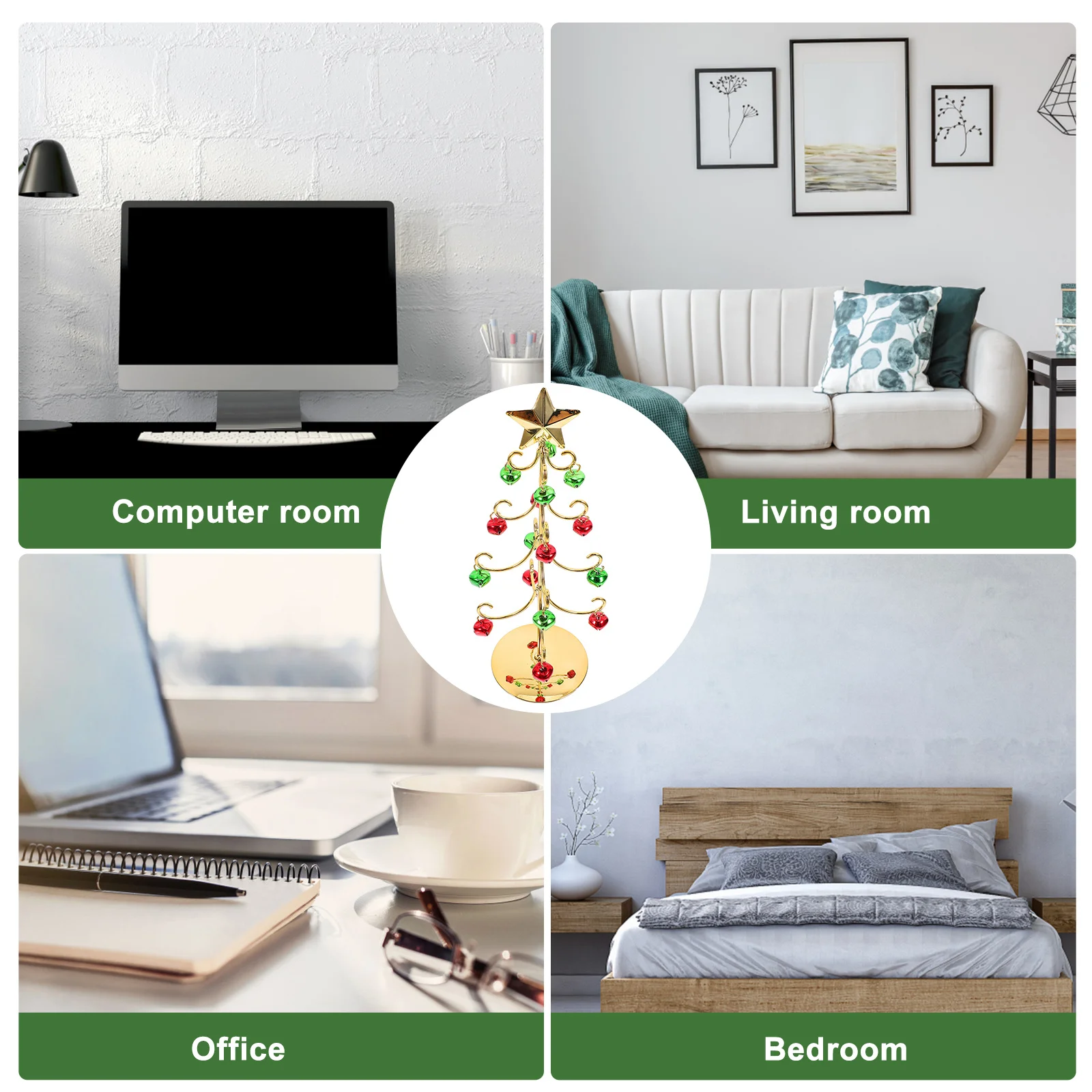 

Iron Xmas Tree Ornament Small Metal Xmas Tree with Bell Christmas Desktop Decoration Home Office Decor Mini Christmas Trees