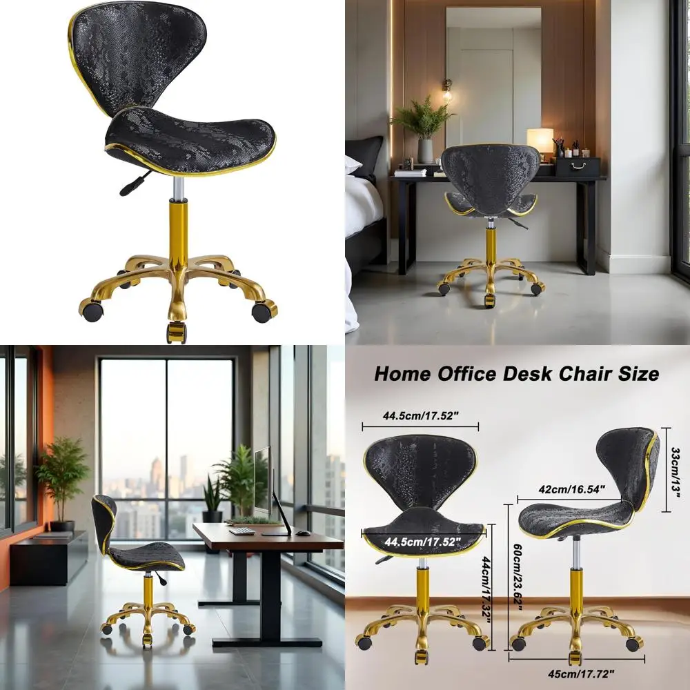 

Adjustable Swivel Ergonomic Desk Chair, Comfortable PU Leather Vanity Chair with Backrest and Casters, Height Adjustable Rolling