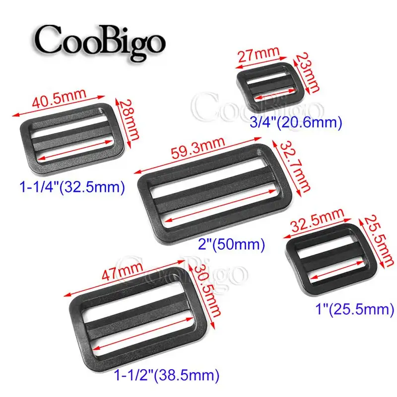 10pcs Curve Tri-Glide Slider Sliplock Buckle Adjustable Plastic Black for Bag Straps Webbing Size 20mm 25mm 32mm 38mm 50mm