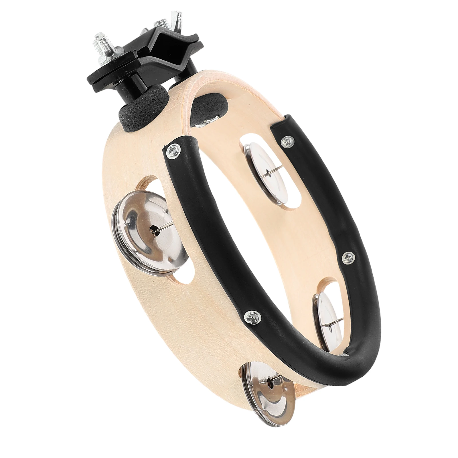 

Clamp-on Hi-Hat Tambourine for Drum Set - Round Metal Wood Percussion Accessory with Crisp Jingle Sound Ideal for Jazz Rock