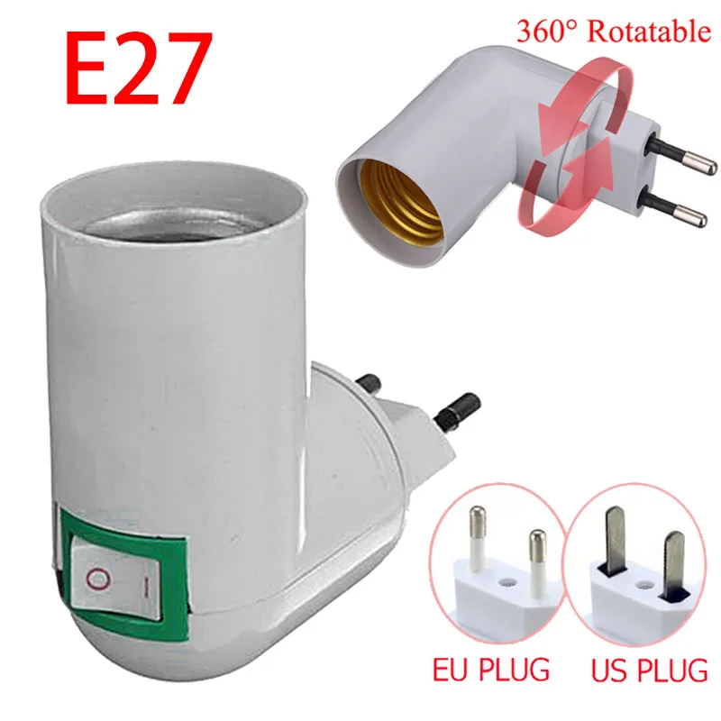 Universal Adjustable E27 Light Bulb Socket Adapter Extension Converter On/Off Switch Wall Base Holder Screw Flexible EU/US Plug