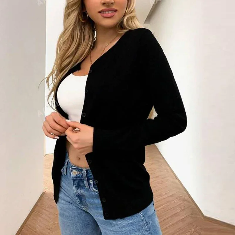 Cardigan Women Sweater Button Long Sleeve Top 2024 Autumn Winter Clothes Female Black Knitted Sweaters Pull Femme Korean Fashion