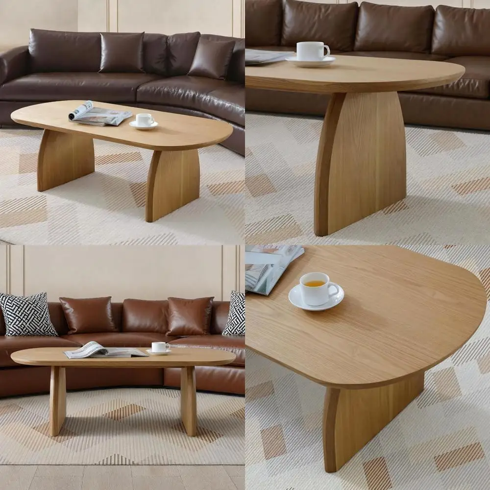 طاولة قهوة خشبية بيضاوية، 47 تصميمًا بسيطًا، قطعة مركزية منحنية حديثة، طاولة جانبية منخفضة لغرفة المعيشة