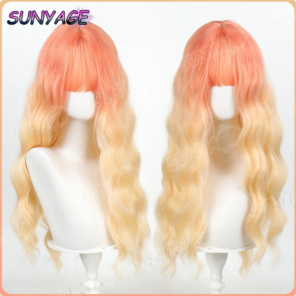 

Синтетические волосы оранжево-желтые волнистые парики с эффектом омбре для женщин с челкой длинный натуральный парик повседневный косплей термостойкие Хэллоуин