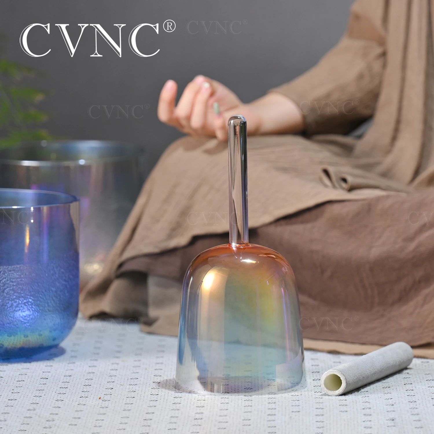 

CVNC 7 Inch Chromatic Haze Chakra Tuned Hollow handheld Crystal Singing Bowl for Sound Healing with Bag