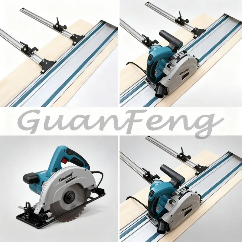 Aluminum alloy circular saw guide rail set, parallel guide rail system with fixed bracket, used for woodworking tearing and cro