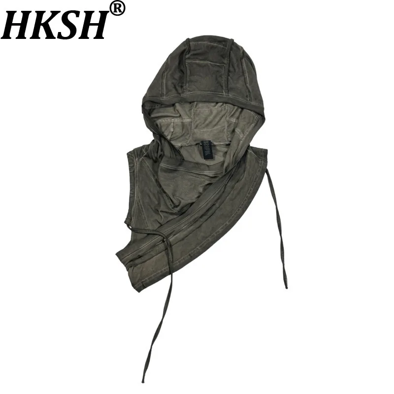 HKSH Summer New Men Tide Chic Ins Dark Vest Vintage Waste Land Cotton Mud-Dyed Deconstructed Layered Half-Sleeve T-shirt HK27950