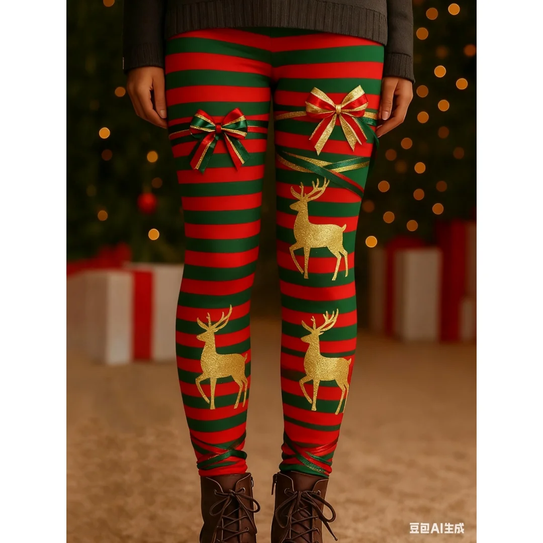 

Christmas womens trouser Santa Claus pattern print Elastic yoga pant Elastic Waist Autumn Winter clothes for woman legging femme