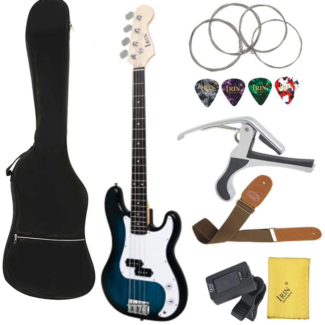 4 Strings Electric Bass Guitar 20 Frets Basswood Body Bass Guitarra with Bag Strings Tuner Cable Capo Strap Guitar Parts