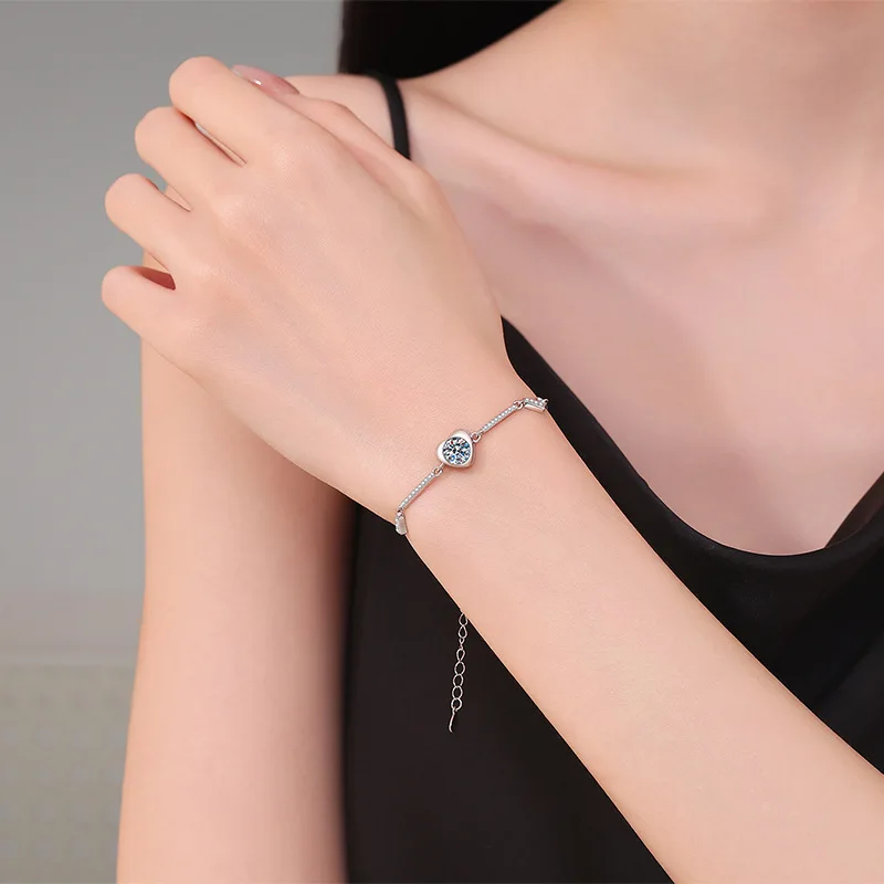 1.0 قيراط D اللون مويسانيتي شكل قلب أساور 925 فضة مختبر سوار الماس للنساء حفل زفاف فاخر #4