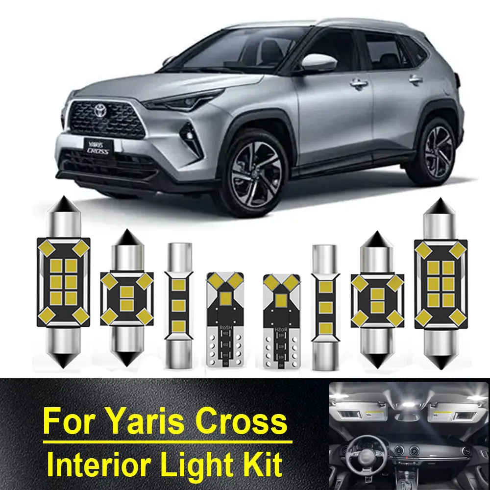 10Pcs Car LED Interior Light Bulb Kit For Toyota Yaris Cross 2020 2021 2022 2023 2024 Vehicle Indoor Reading Dome Trunk