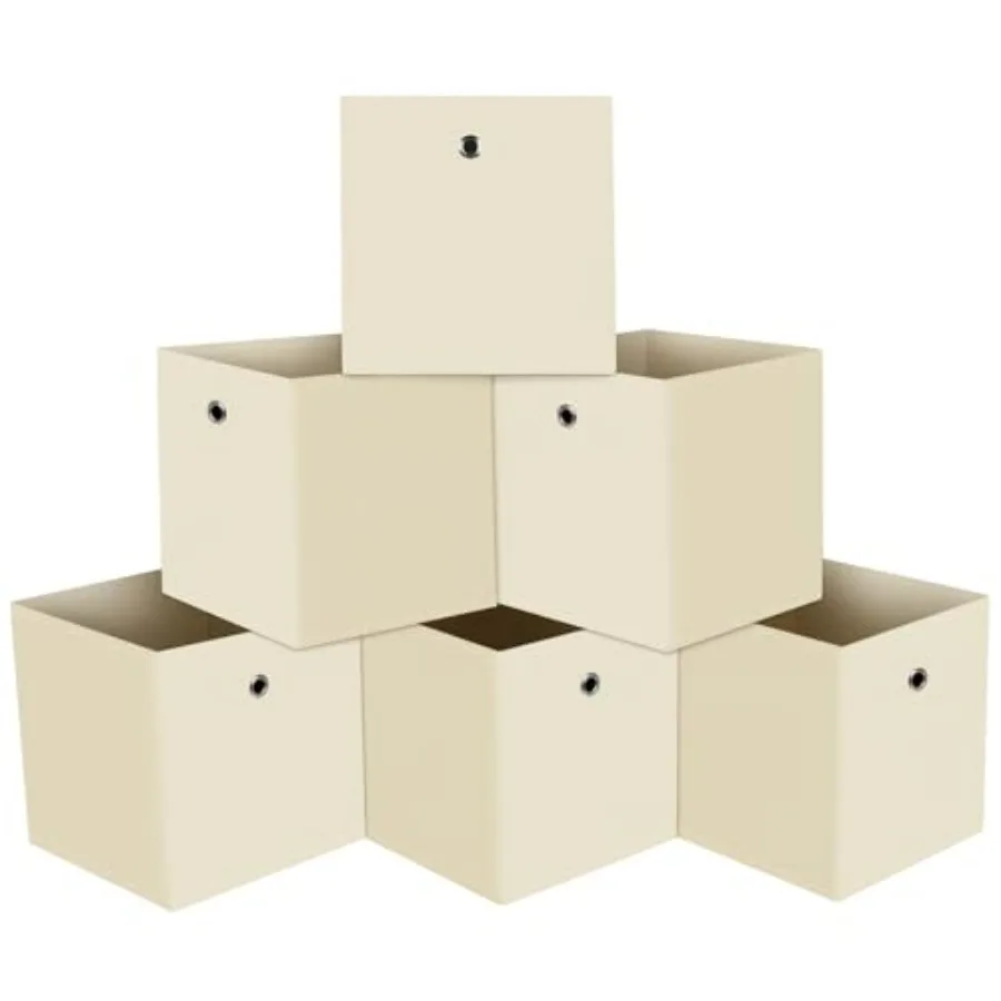 

13 inch collapsible fabric storage cubes creamy-white set of 6 for clothes organizer shelves closet laundry daycare office deco