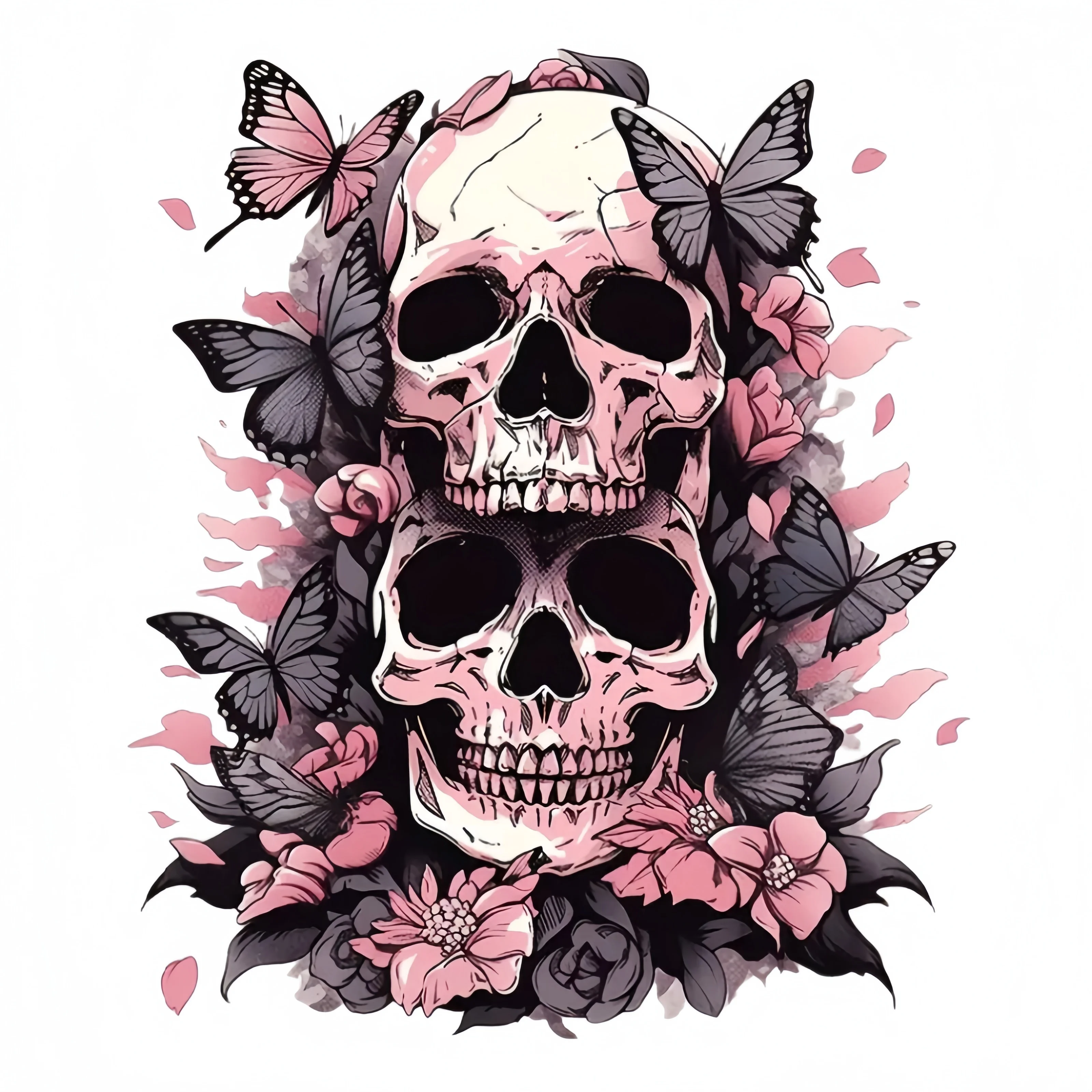 

1PC Pink Floral & Butterfly Skull Vinyl Sticker, Ideal for Laptops, Phone Cases, Car Windows & Gothic - Chic Decor