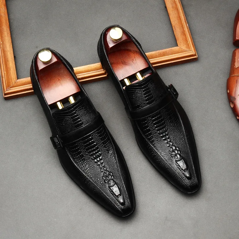 

Fashion Crocodile Pattern Mens Business Loafers Luxury Genuine Leather Quality Elegant Wedding Social Formal Oxfords Shoes Man