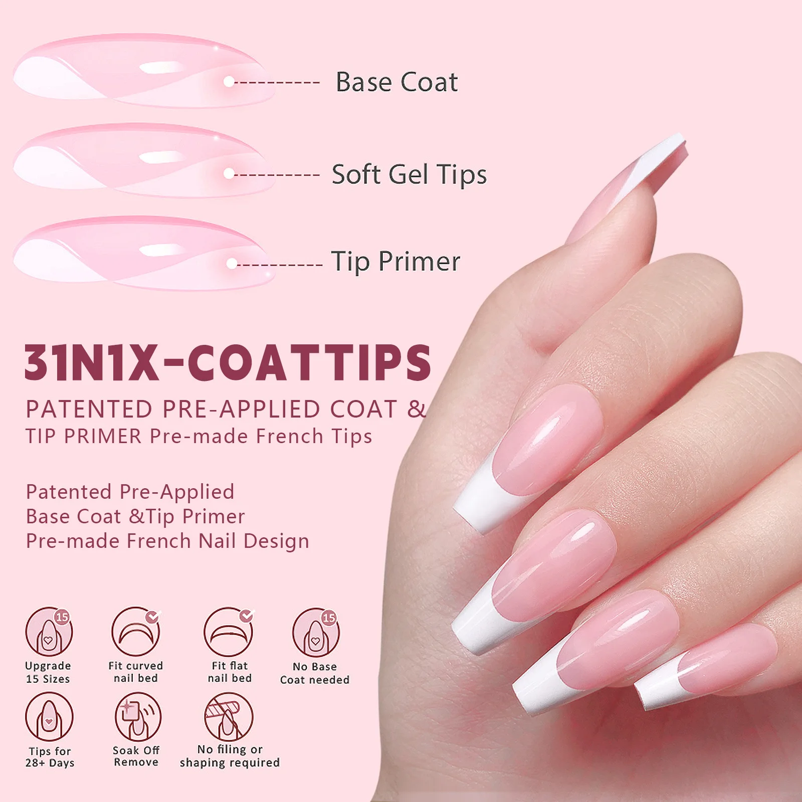 150PCS French tip press on nails short almond  Fake Nail Patch Removable Wear Reusable Full Cover Nail Patch long coffin