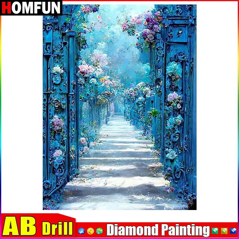 HOMFUN AB Rhinestone Painting Crystal Decor Diy Diamond Painting "Scenery Flower" 3D Cross Stitch Pattern Diamond Embroidery