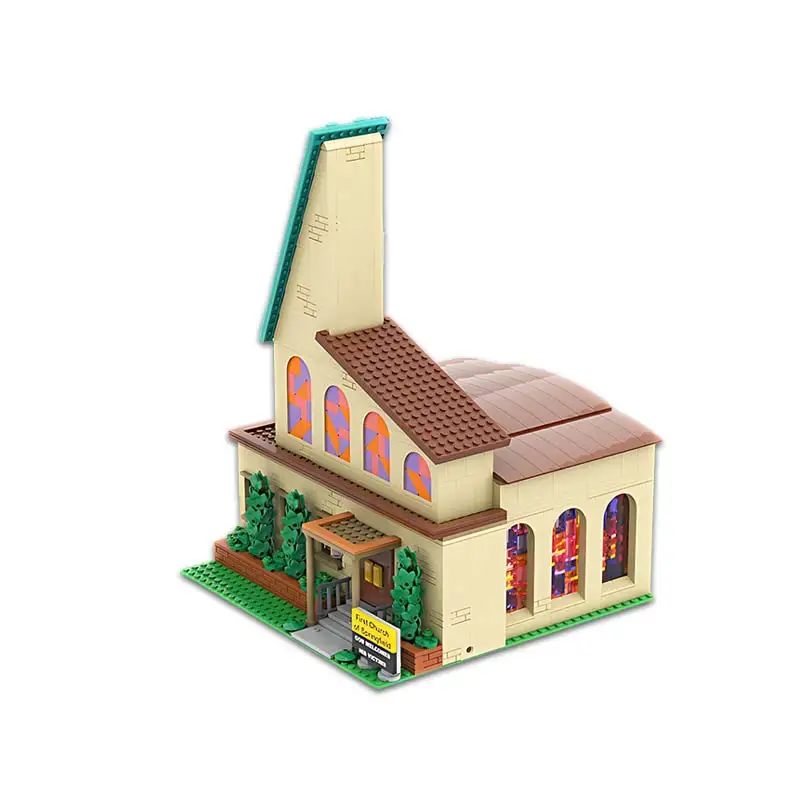 Famous Anime Architecture Springfield Church Modular Building Blocks Assembling Model Toys Creative Bricks Kids Birthday Gift