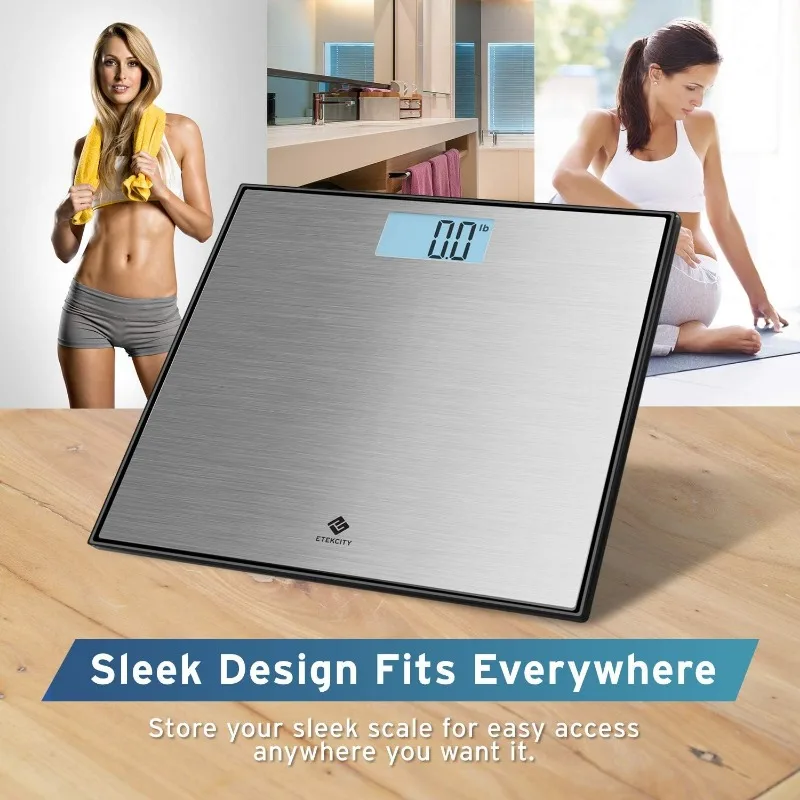 Etekcity Stainless Steel Digital Body Weight Bathroom Scale Step-On Technology Large Blue LCD Backlight Display