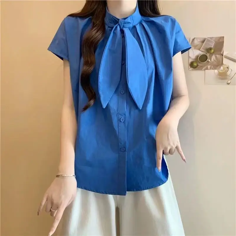 

Корейская однотонная универсальная молодежная рубашка, топы, новая летняя свободная простая модная блузка с короткими рукавами, повседневная женская одежда в ленивом стиле