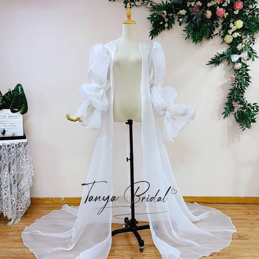 White Long Cape Short Puff Sleeves Up Down Sleeve Simple Women Clock New Wedding Party Long Jackets A Line Floor Length