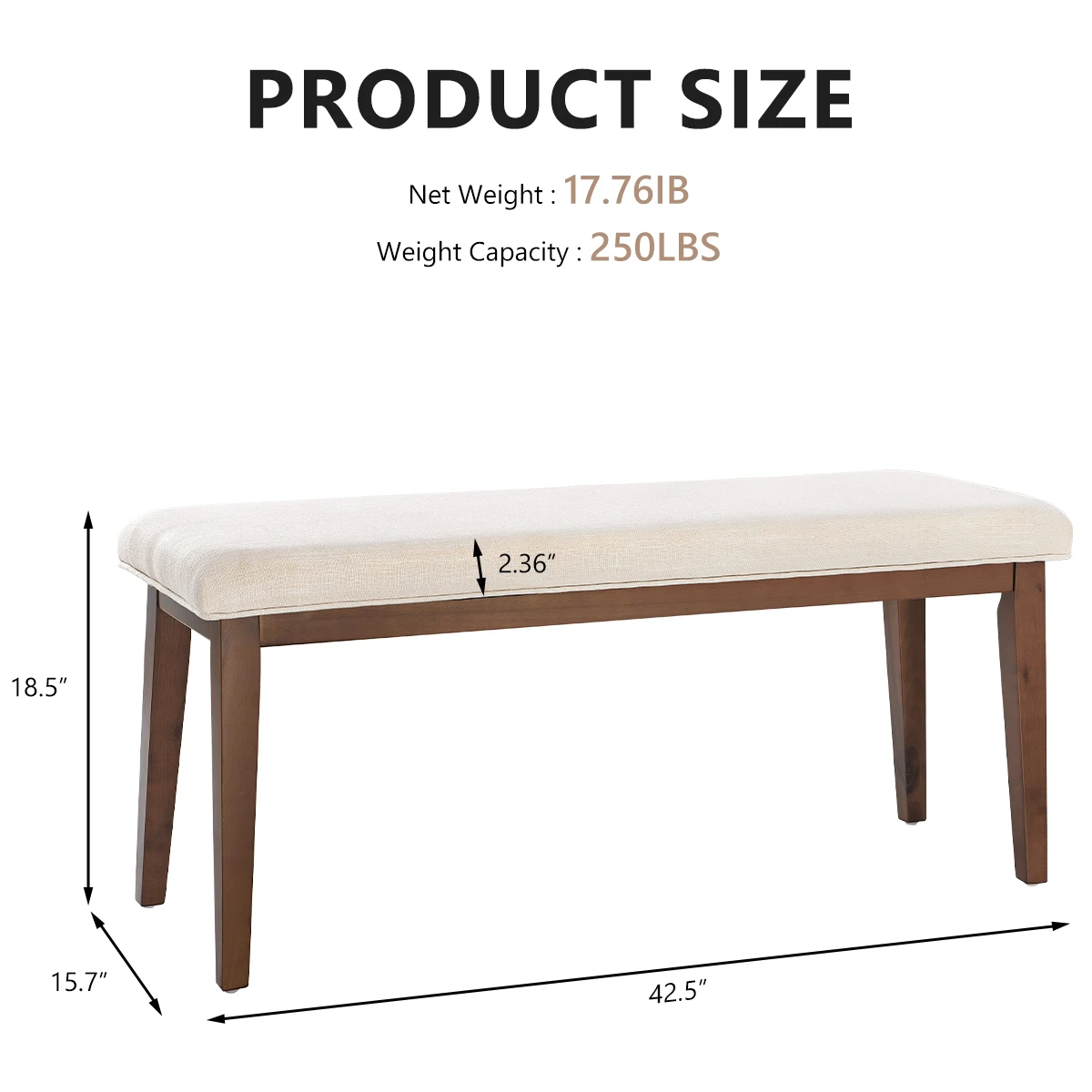 مقعد منجد من الكتان الحديث - مقعد غرفة نوم مقاس 42.5 بوصة لنهاية السرير، مقعد مدخل بأرجل خشبية صلبة، للممر #2