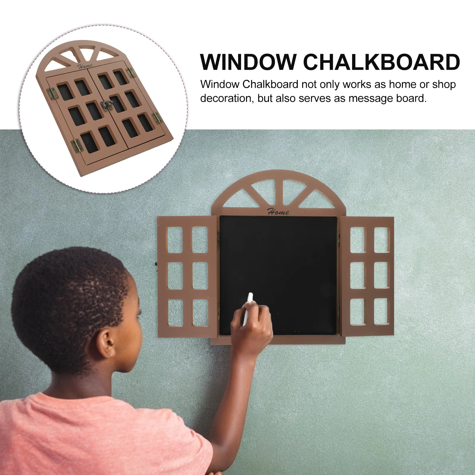 

Brown Small Wooden Wall Mounted Decoration Retro Window Chalkboard Decors Vintage Blackboard for Home Shop Kitchen Garden Party