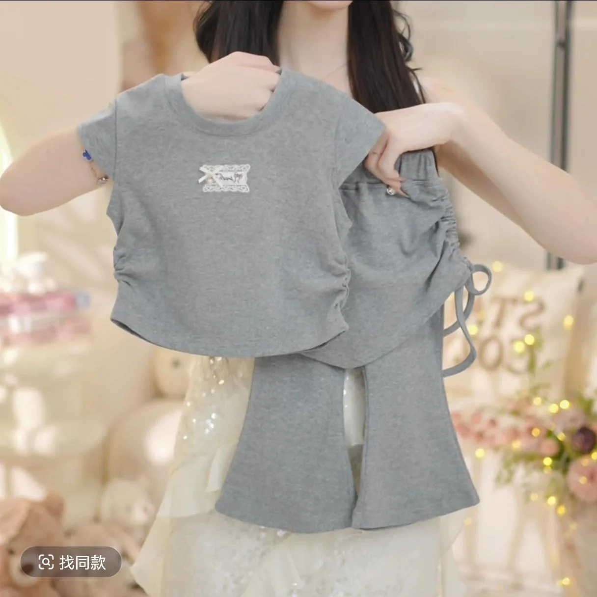 Girls Western-style High-end Bow Short Sleeved Shirt Summer New Children Fart Curtain Flared Pants Two-piece Set