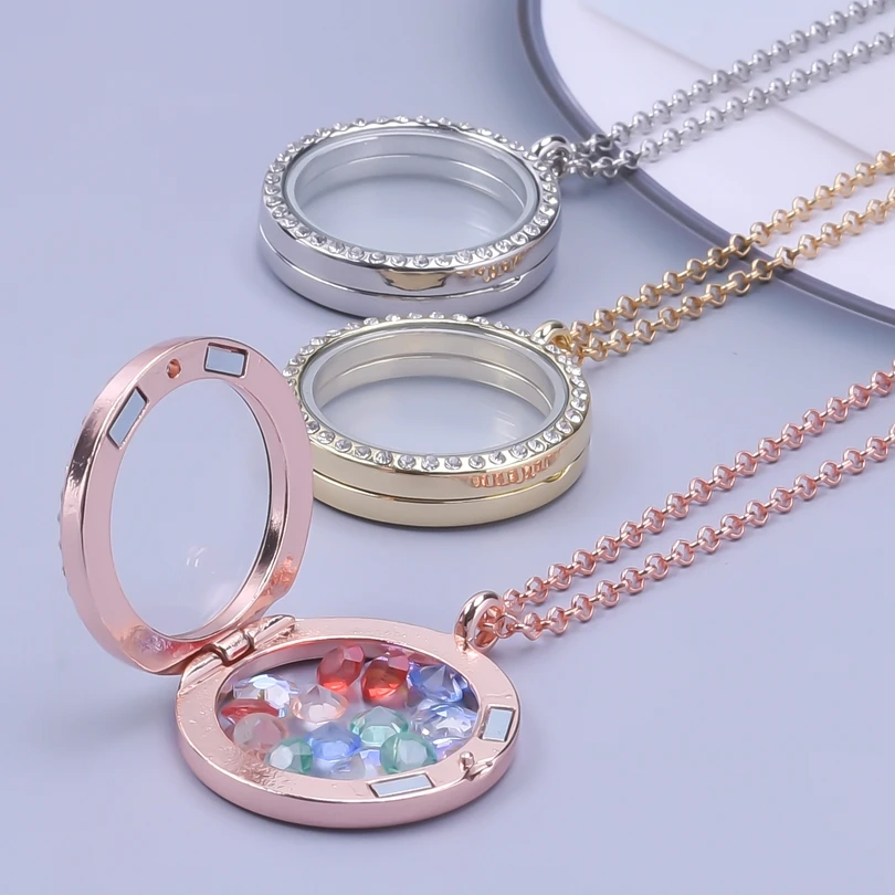 1Pc Mix Colors Metal Round Glass Memory Photo Locket Pendant Necklaces For Ashes Living Urn Relicario Women Collares Jewelry