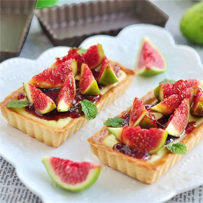 AB47-16 Pcs Non-Stick Quiche Tart Pans Rectangle With Removable Bottom,Fluted Tart Tin For Fruit Pie Cake Biscuit Baking