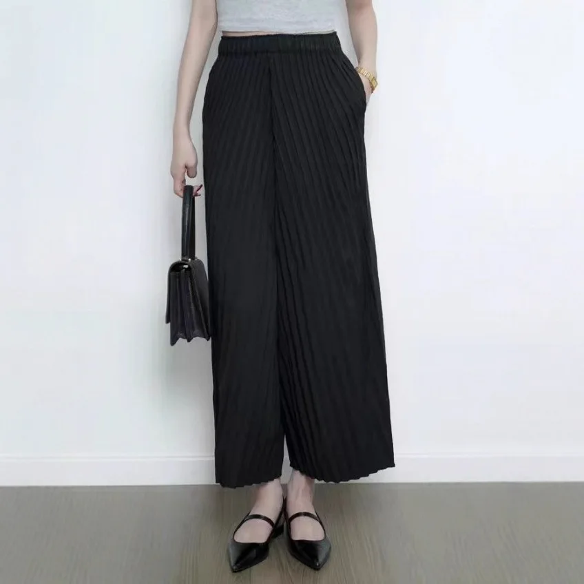 مياكي مطوي 2026 السراويل مستقيم فضفاض عالية الخصر سراويل تقليدية بسيطة تنوعا ركاب جديد واسعة أرجل السراويل الإناث نماذج #2