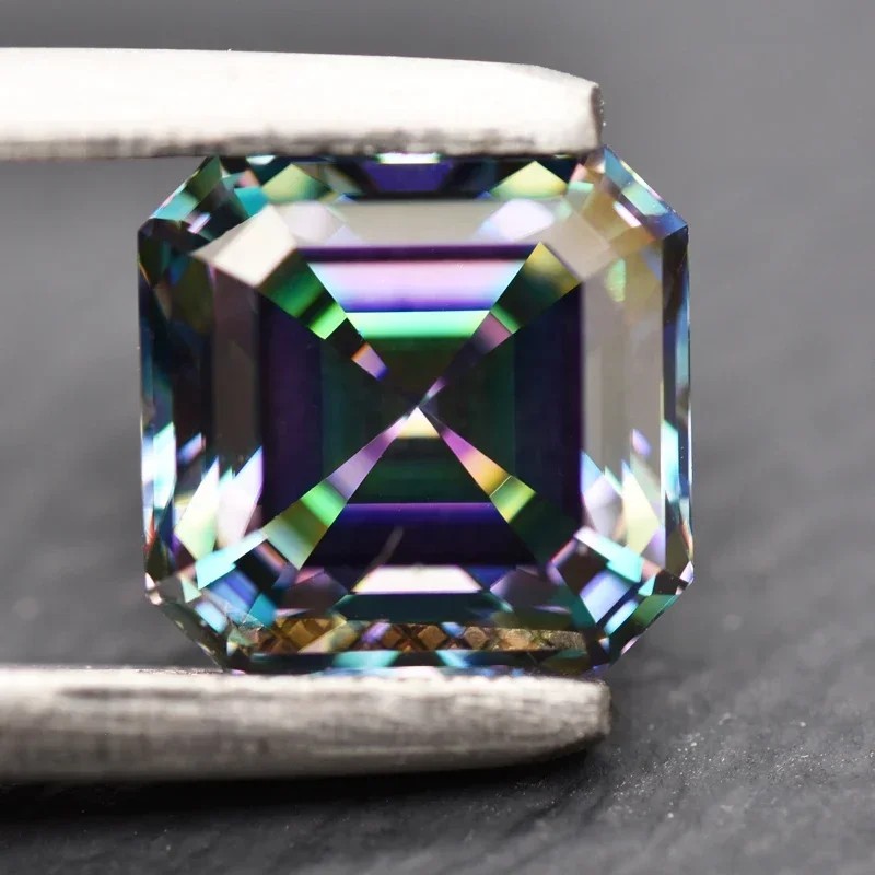 Moissanite Stone Rainbow Green Asscher Cut Pass Diamond Tester For Gemstone Charms Jewelry Making Materials With GRA Certificate