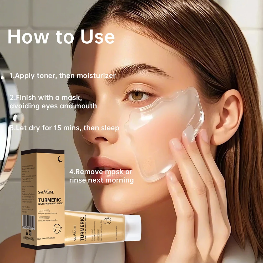 Mascarilla de colágeno profundo de cúrcuma, mascarilla exfoliante facial antiarrugas, mascarillas coreanas para el cuidado de la piel, firmeza de la piel para el cuidado nocturno