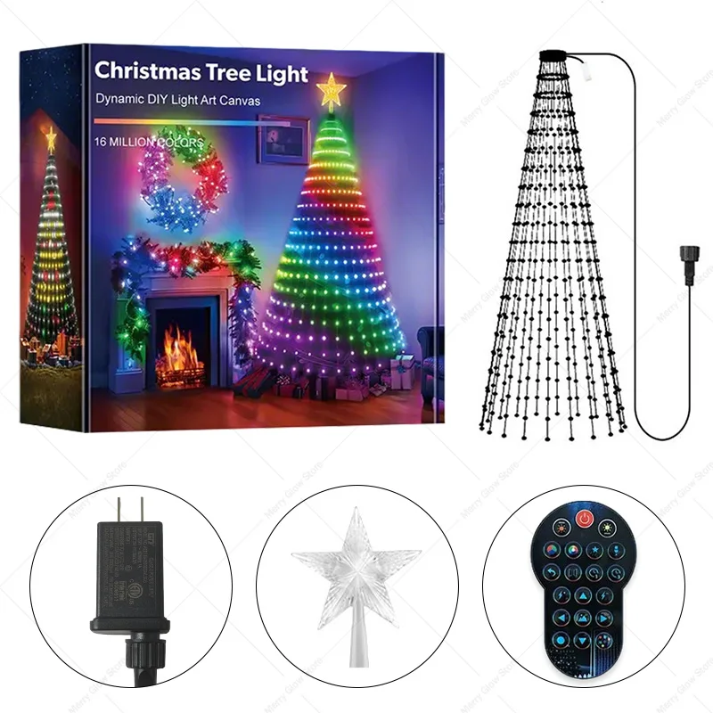 スマートクリスマスツリーライト リモコン＆アプリ制御 400個のRGB LEDビーズ 音楽同期タイマー付き ホリデークリスマスデコレーション用