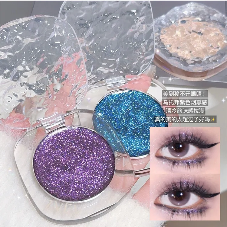 Paleta de sombra de ojos monocromática con purpurina, maquillaje de sombras de ojos brillantes nacarados, resaltes morados, tonos frescos, Cosméticos impermeables