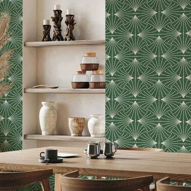 Green Geometric Wallpaper Roll, Modern Design Wallpaper Peel and Stick, Non-Woven Wall Paper For Wall Art Home Decor