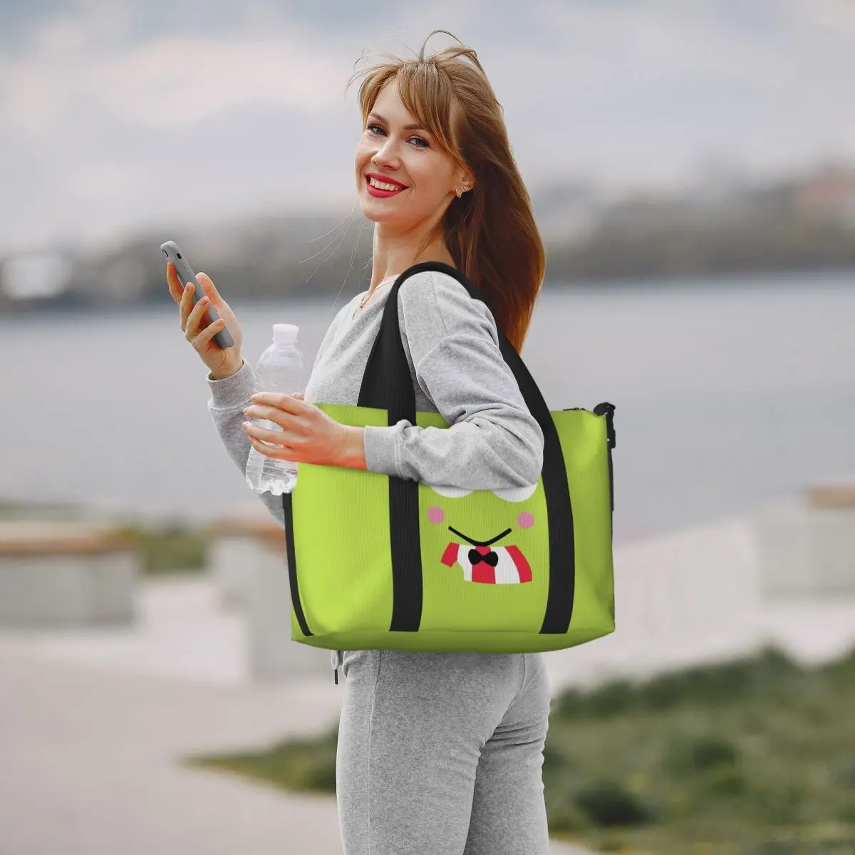 مخصص Keroppi الكرتون حمل حقيبة المرأة سعة كبيرة رائعتين الأخضر الضفدع شاطئ رياضة الكتف حقيبة سفر