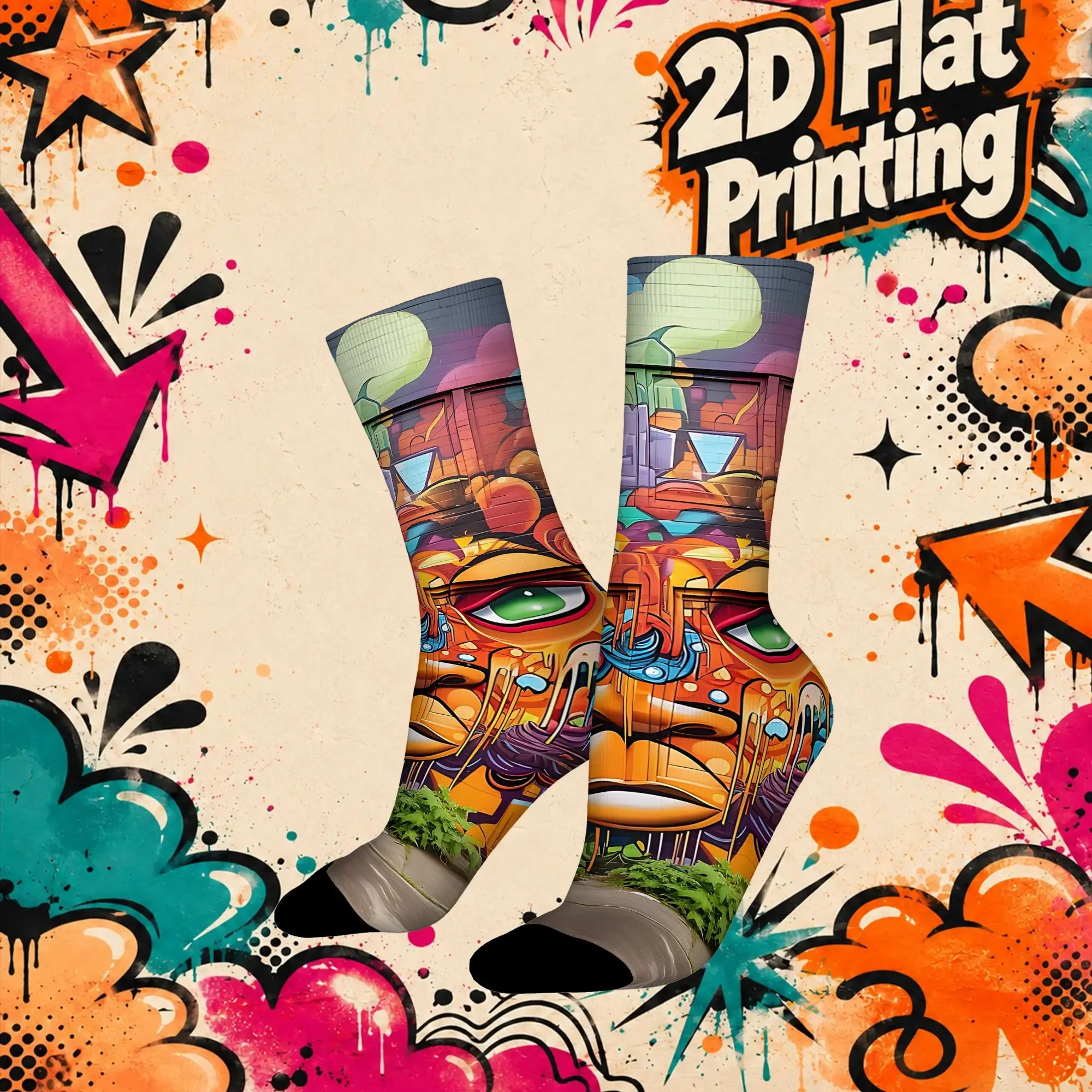 Urban Rainbow Art Print Vintage  Street Style Novelty Casual Crew Creative Sock Sports Socks