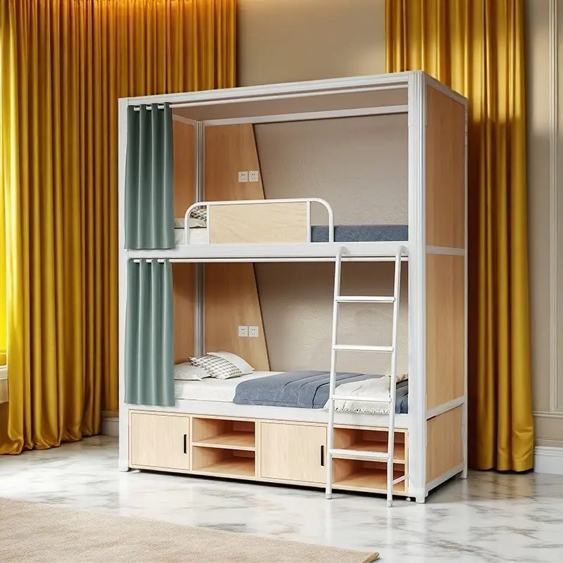 

！@Capsule Bunk Bed, School Dorm Steel-wood Combined Double Bed Children's High-low Bunk Bed