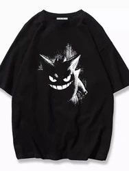 2024 Heavy 100% Cotton Male Pokémon Geng Ghost Loose Plus Size Spring Summer Ins Versatile Crew Neck T-Shirt