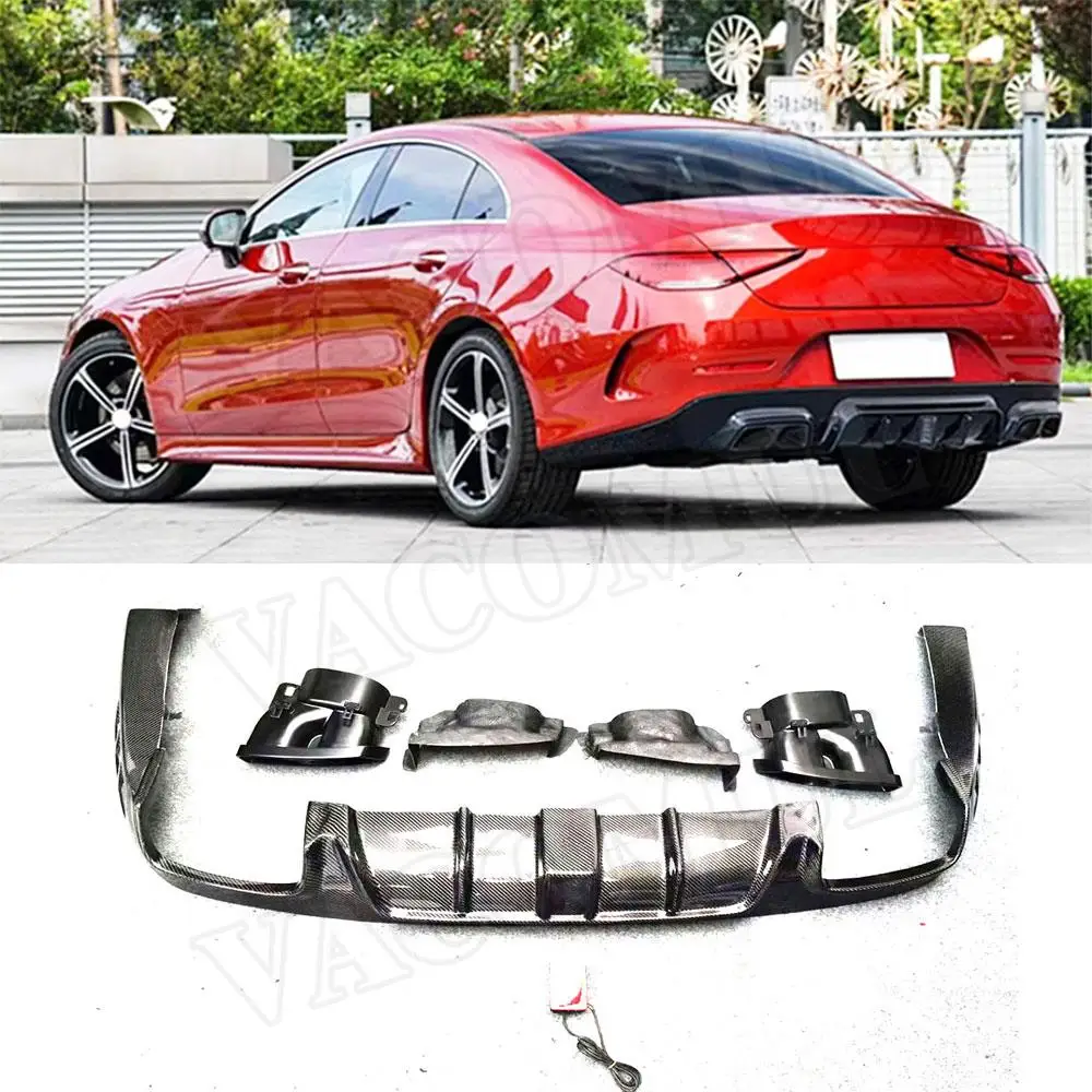 VACOMUL Carbon Fiber FRP Car Rear Bumper Lip Diffuser for Mercedes Benz CLS Class C257 CLS260 300 350 450 CLS53 AMG 2019+ Light