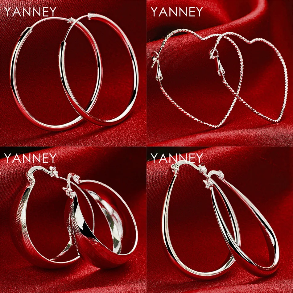 

925 Sterling Silver Delicate Heart Shaped Round Earrings Women Wedding Party Gift Jewelry Charm
