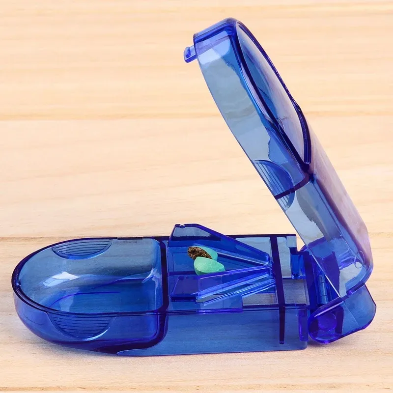 Portable 2-in-1 Mini Pill Cutter with Invisible Storage Box Medicine Crusher And Organizer Dustproof Tablet Divider for Travel