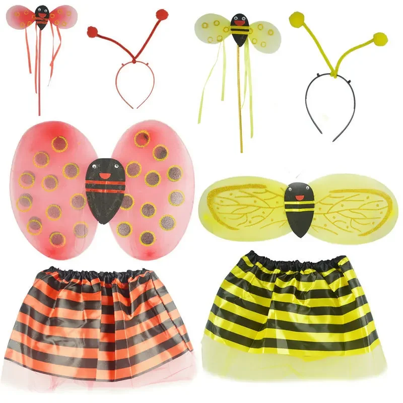 Halloween Kids Girl Gifts Bee Ladybug Wings Headband Magic Wand Skirt Cosplay Animal Costumes Party Decoration Wedding Festival