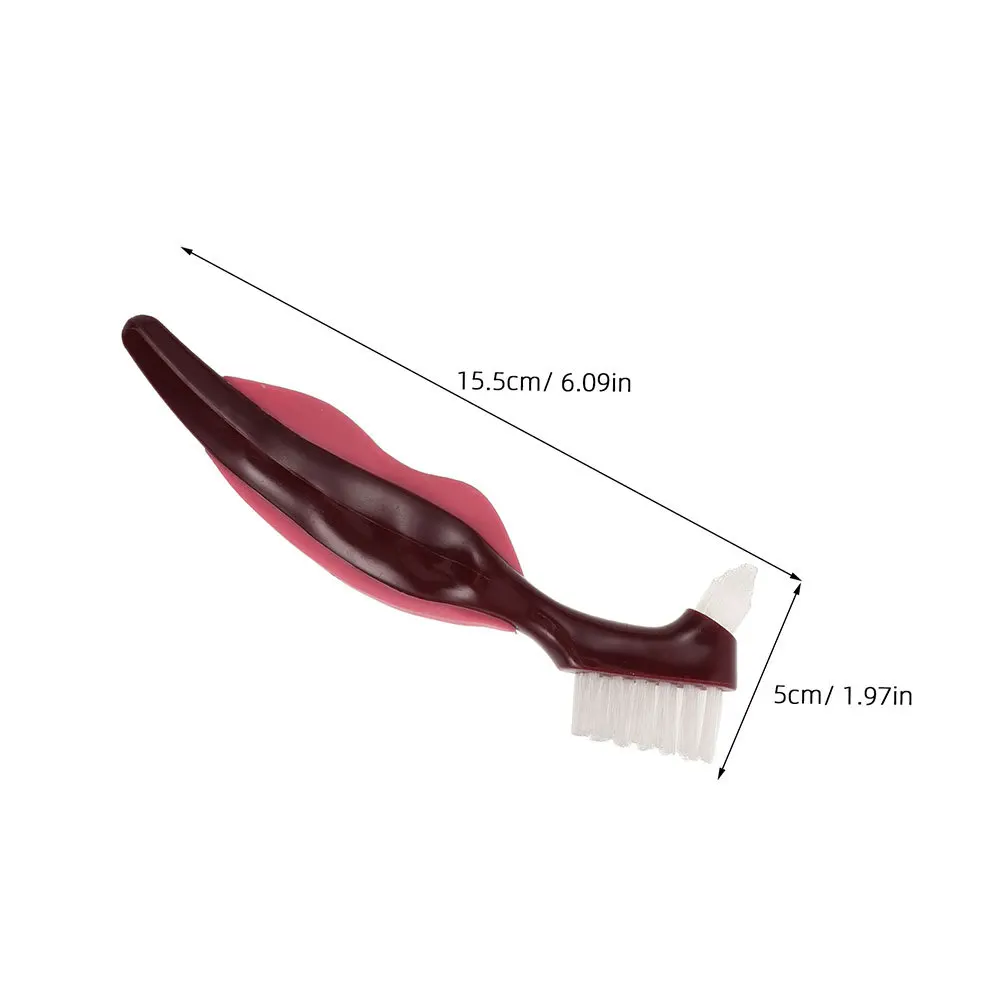 4 قطعة فرشاة تنظيف أسنان مزدوجة الرأس شعيرات صلبة مكافحة زلة مقبض المحمولة المسنين أداة العناية بالفم صيانة الأسنان كاذبة #4