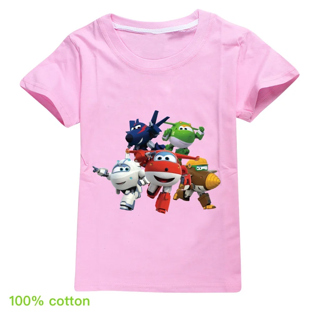 

Детская футболка с круглым вырезом для малышей, летняя уличная одежда с 3D принтом Super Wings для мальчиков и девочек, забавная одежда для малышей