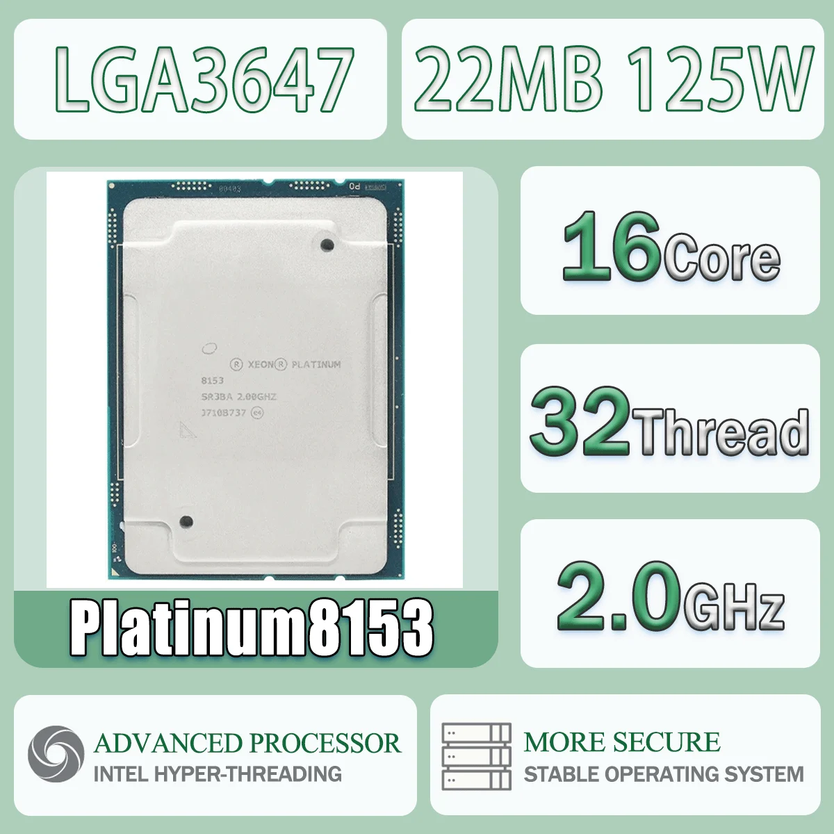 Intel Xeon Platinum8153 16 núcleos 32 hilos 2,0 GHz 22MB 125W 14NM ordenador CPU procesador servidor Platinum 8153 paquete LGA3647
