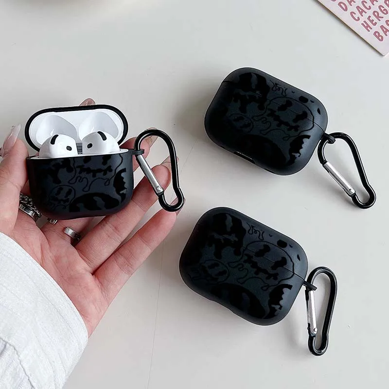 Funda Bluetooth inalámbrica con cara de fantasma divertida para AirPods 1/2 3 4 AirPod Pro y Pro2, funda protectora de TPU para auriculares con gancho