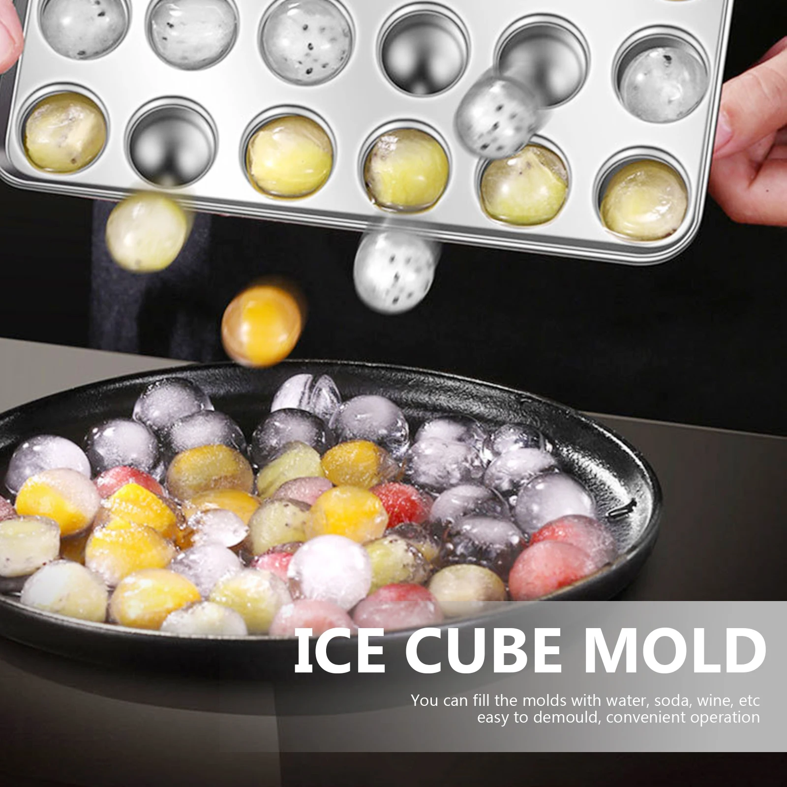 

304 Stainless Steel Ice Ball Mold Round Shaped Cube Maker Tray Easy Demould Silicone Kitchen Tool DIY Summer Use Soda Fill